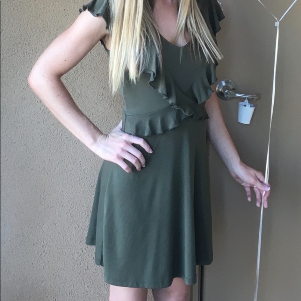 Olive green flutter sleeve dress